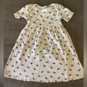 Organic cotton rib leaf stamp print lap neck dress
